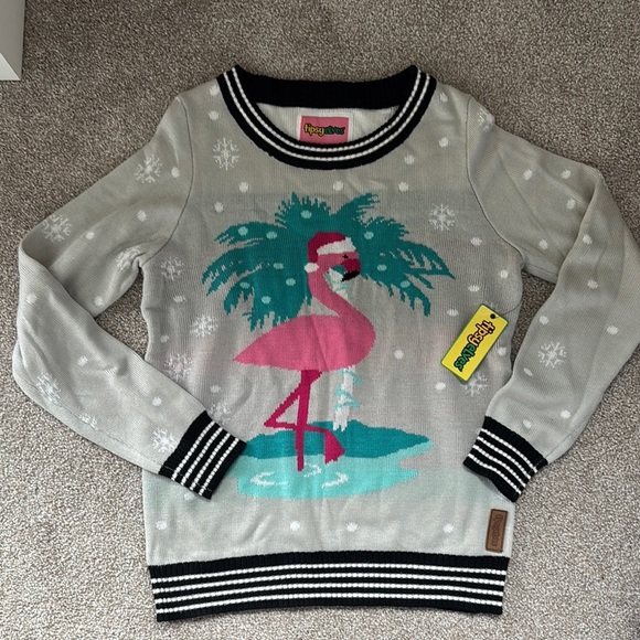Tipsy Elves Gray Flamingo Sweater - Picture 1 of 3